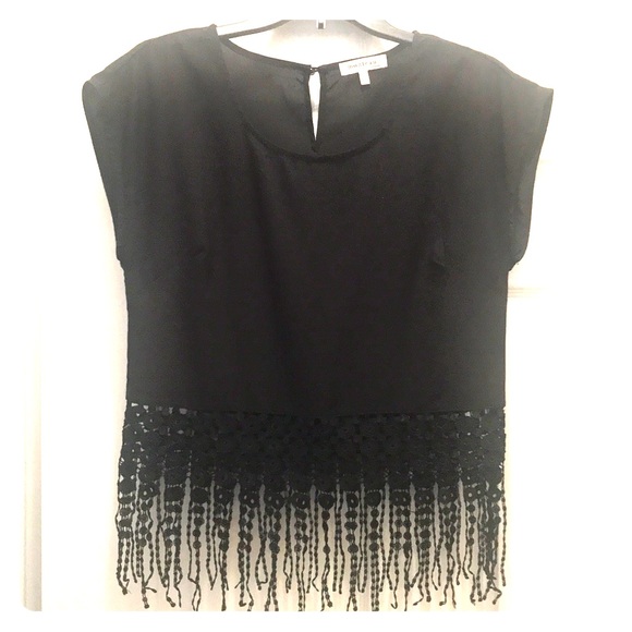 Monteau Tops - Monteau Black Crop Top with Fringe